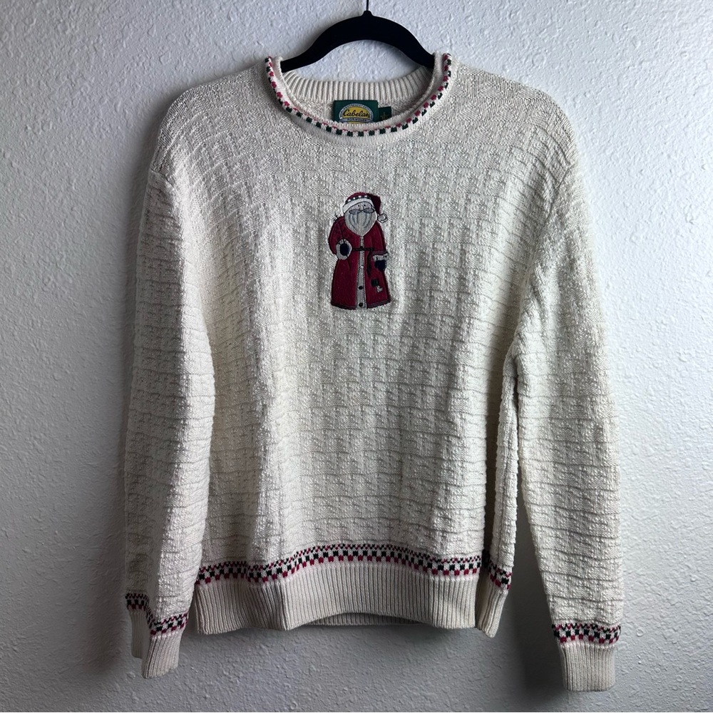 Cabela's Cream Sweater with Vintage Red Santa Design
